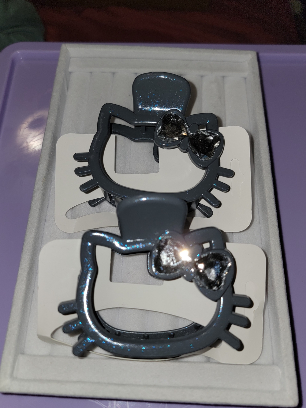 Glitter Bow Hair Claw Set - Dark Gray